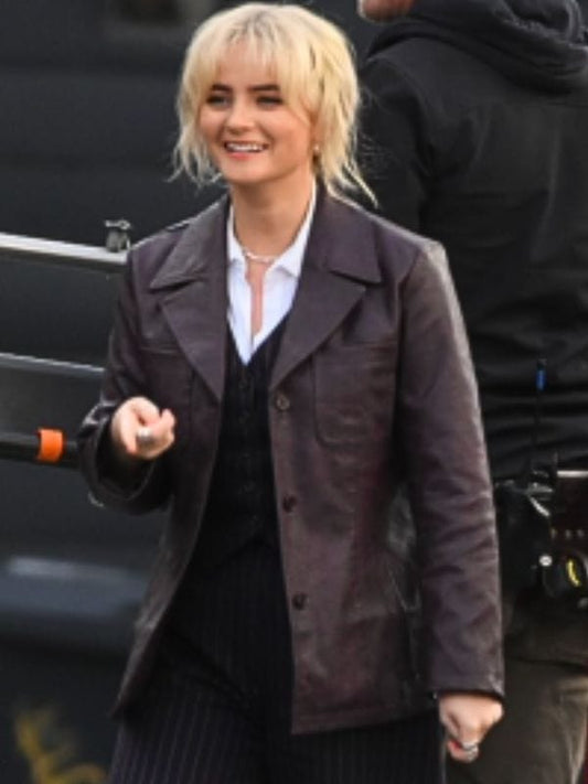 Doctor Who S15 Millie Gibson Burgundy Leather Blazer Doctor Who S15 Millie Gibson Burgundy Leather Blazer