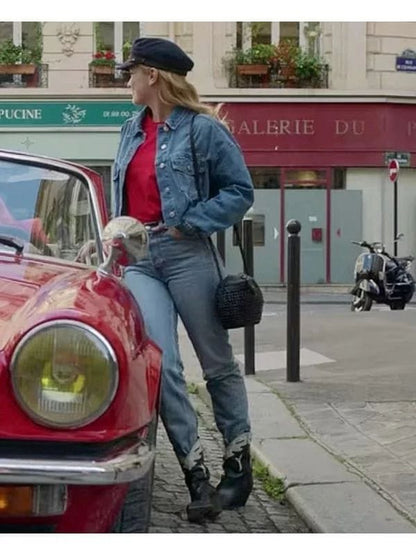 Emily In Paris Camille Razat Blue Denim Jacket Emily In Paris Camille Razat Blue Denim Jacket