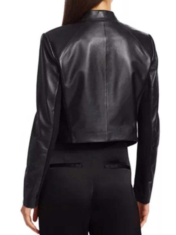 Emily In Paris Emily Cooper Black Cropped Leather Jacket Emily In Paris Emily Cooper Black Cropped Leather Jacket