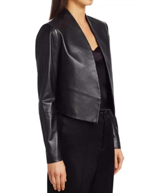 Emily In Paris Emily Cooper Black Cropped Leather Jacket Emily In Paris Emily Cooper Black Cropped Leather Jacket