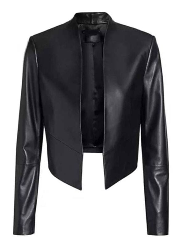 Emily In Paris Emily Cooper Black Cropped Leather Jacket Emily In Paris Emily Cooper Black Cropped Leather Jacket