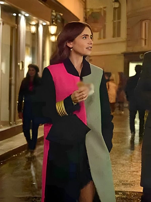 Emily In Paris Emily Cooper Colorblock Coat Lily Collins Emily In Paris Emily Cooper Colorblock Coat