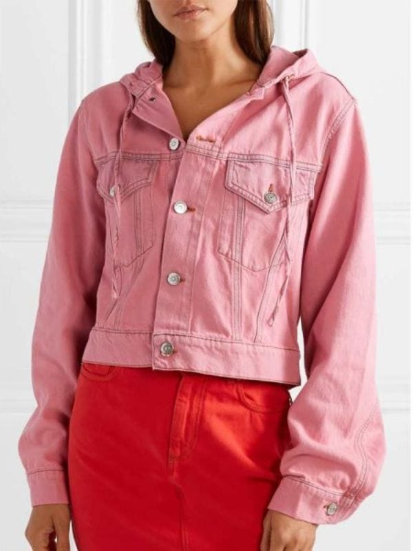 Lily Collins Emily In Paris Emily Cooper Pink Denim Hooded Jacket