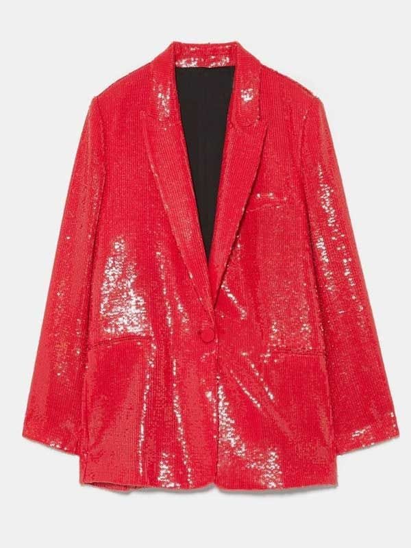Emily In Paris Emily Cooper Red Sequin Blazer Lily Collins Emily In Paris Emily Cooper Red Sequin Blazer