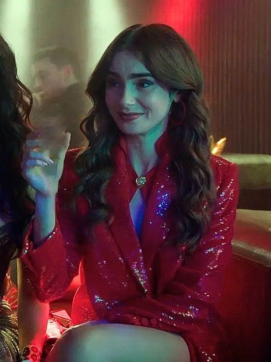 Emily In Paris Emily Cooper Red Sequin Blazer Lily Collins Emily In Paris Emily Cooper Red Sequin Blazer