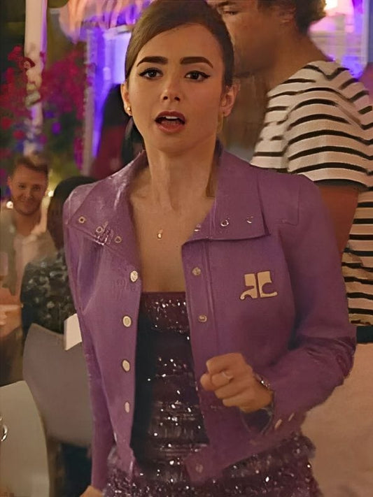 Emily In Paris S02 Emily Cooper Purple Leather Jacket Emily In Paris S02 Emily Cooper Purple Leather Jacket
