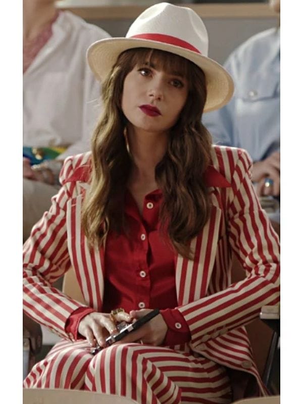 Emily In Paris S04 Emily Cooper Striped Blazer  Lily Collins Emily In Paris S04 Emily Cooper Striped Blazer