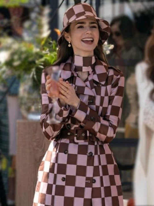 Emily In Paris S04 Lily Collins Checked Coat Emily Cooper Emily In Paris S04 Lily Collins Checked Coat