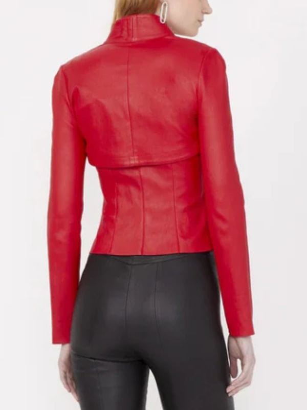 Emily In Paris S04 Lily Collins Red Leather Jacket Emily In Paris S04 Lily Collins Red Leather Jacket