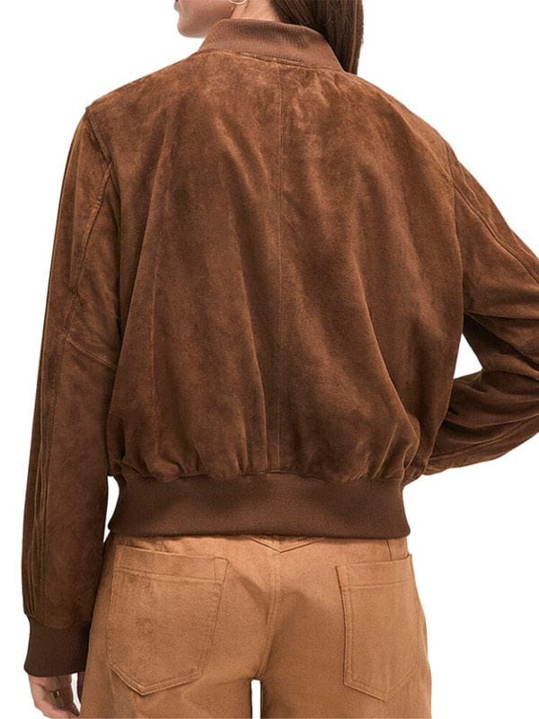 Eve Drake Shifting Gears S02 Suede Bomber Jacket Brown