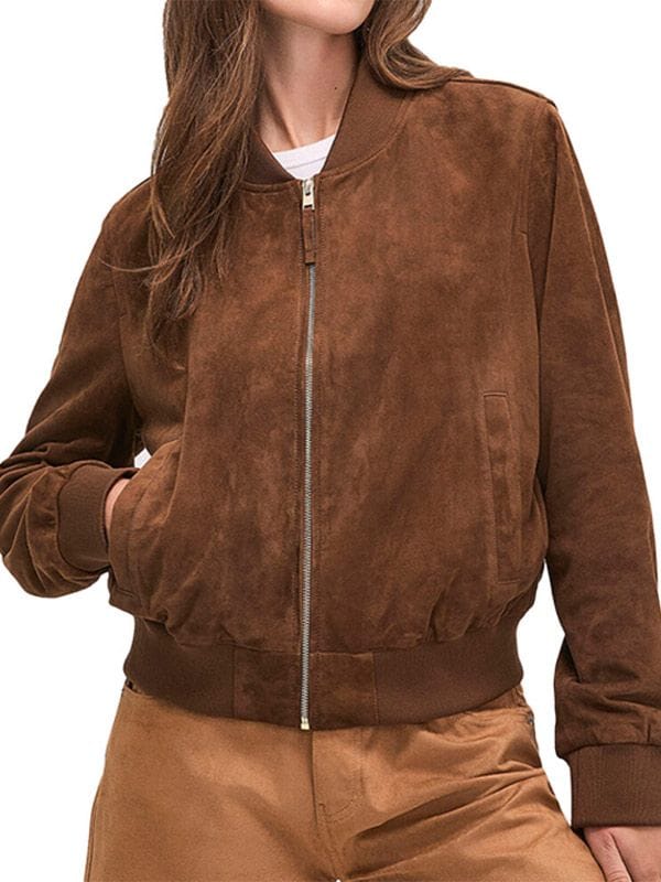 Eve Drake Shifting Gears S02 Suede Bomber Jacket Brown