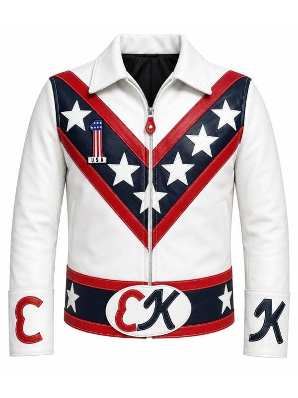 Evel Knievel Biker White Leather Jacket