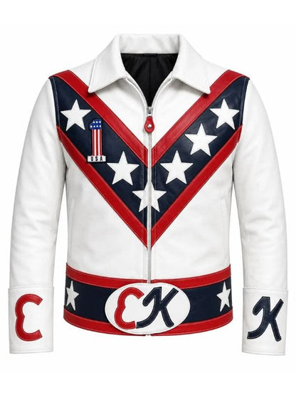 Evel Knievel Biker White Leather Jacket