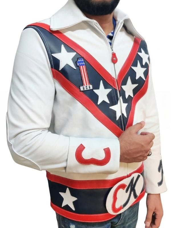 Evel Knievel Biker White Leather Jacket