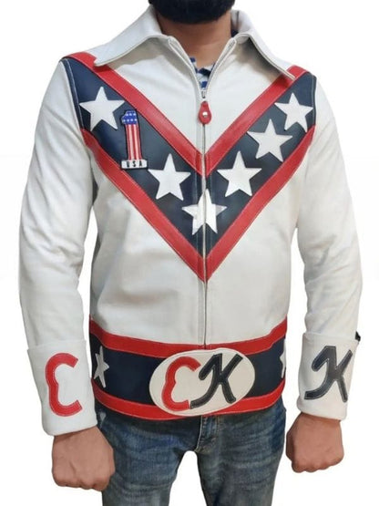 Evel Knievel Biker White Leather Jacket