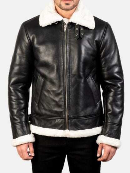 Francis B-3 Black & White Leather Bomber Jacket Men's Francis B-3 Black & White Leather Bomber Jacket