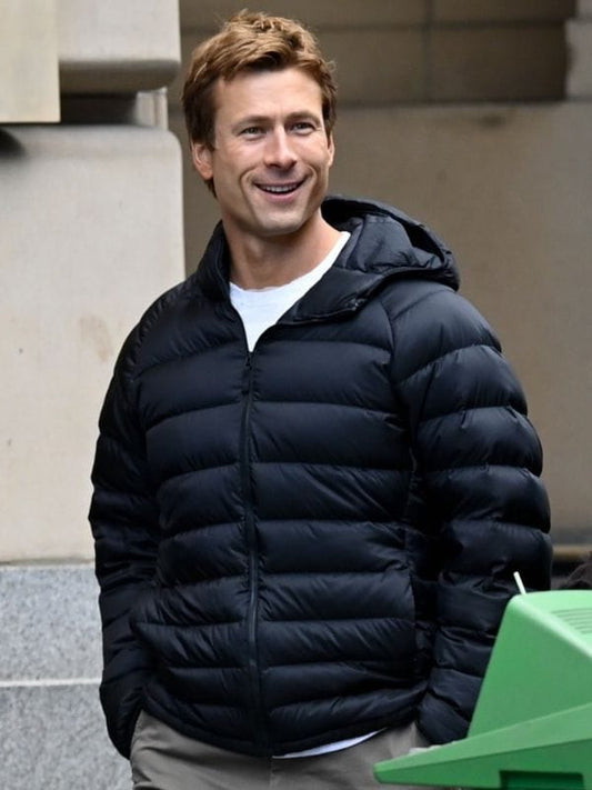 Ghostwriter Glen Powell Black Puffer Jacket