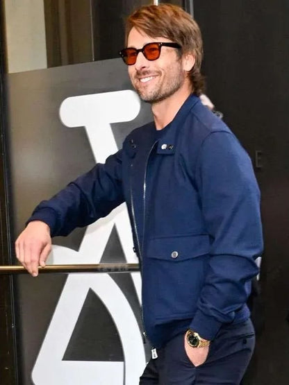 Glen Powell NYC 2026 Blue Bomber Jacket