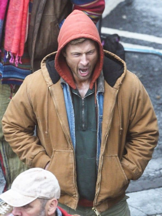 Glen Powell The Running Man Brown Jacket