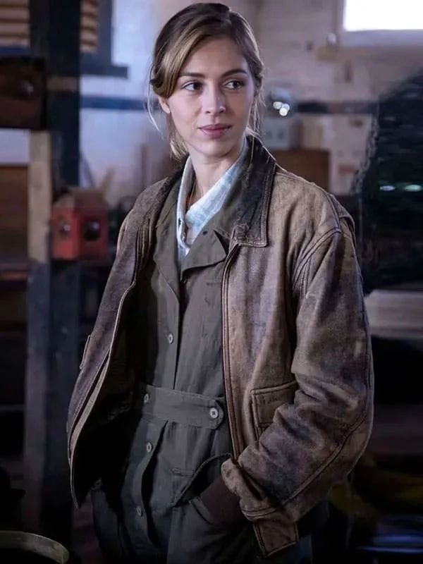 Hermione Corfield Fear Below 2025 Leather Jacket Brown