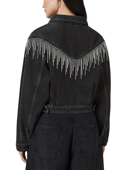 High Potential S02 Morgan Gillory Fringe Denim Jacket Black