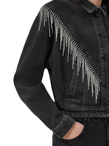 High Potential S02 Morgan Gillory Fringe Denim Jacket Black