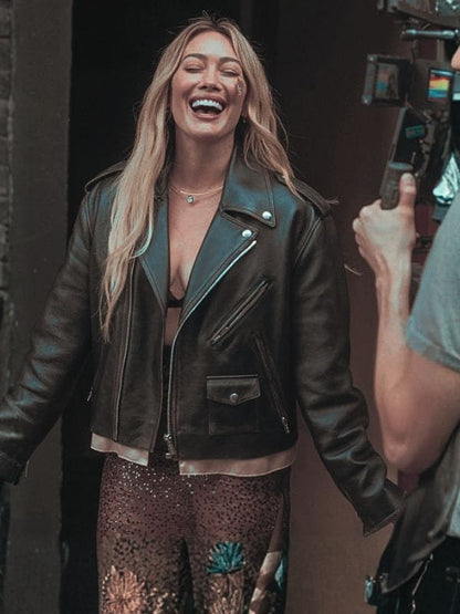 Hilary Duff Mature Black Biker Jacket