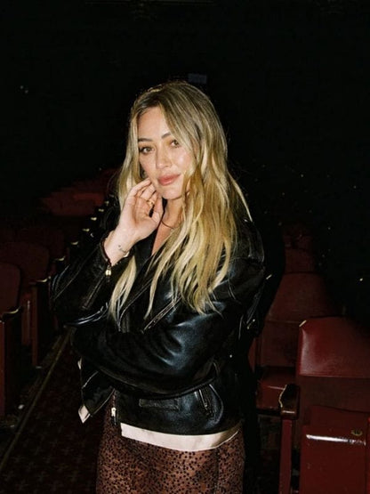 Hilary Duff Mature Black Biker Jacket