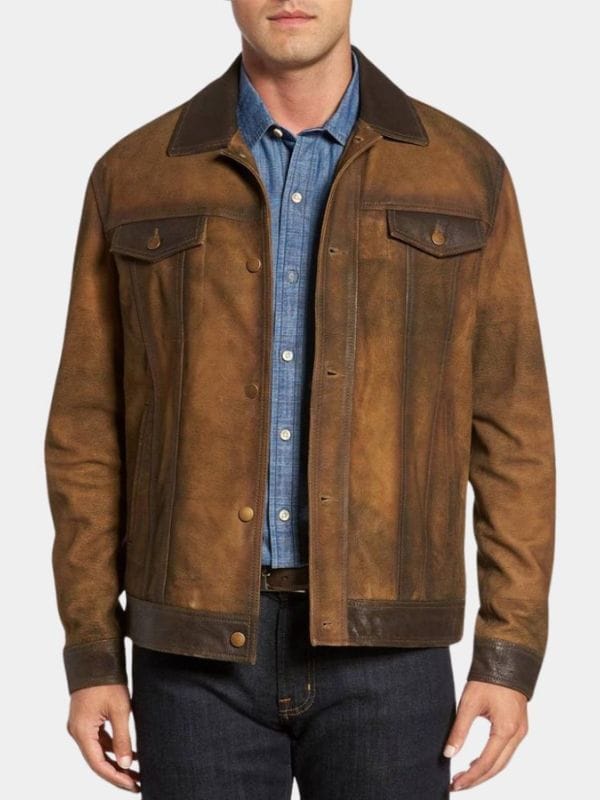 Hit Man Gary Suede Leather Jacket Brown