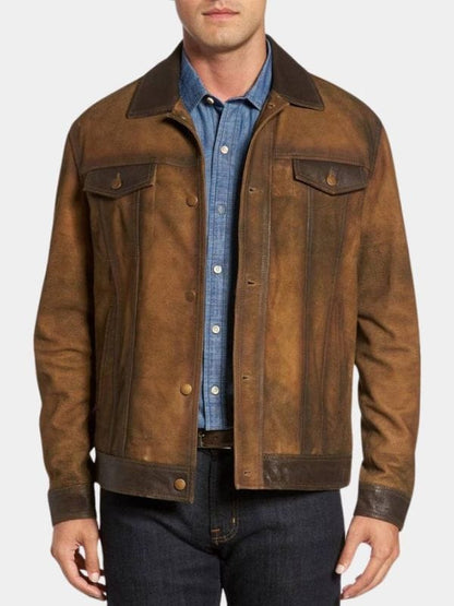 Hit Man Gary Suede Leather Jacket Brown