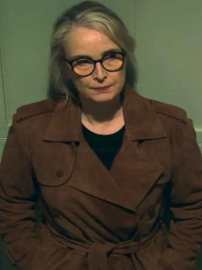 Hostage S01 Julie Delpy Brown Suede Coat