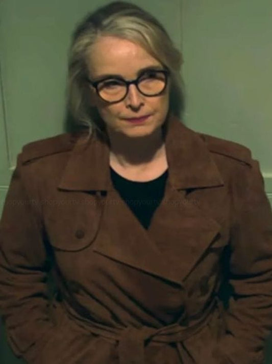 Hostage S01 Julie Delpy Brown Suede Coat