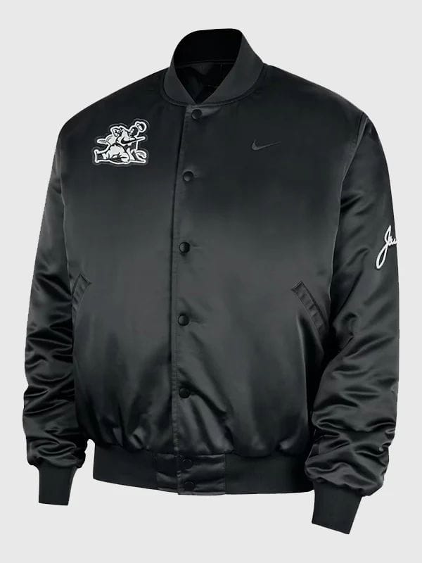 Jackie Robinson Satin Bomber Jacket Black