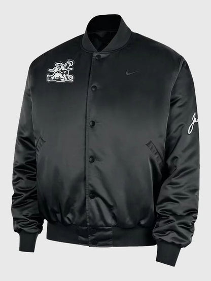 Jackie Robinson Satin Bomber Jacket Black