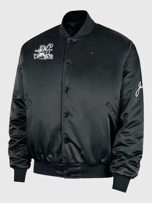 Jackie Robinson Satin Bomber Jacket Black
