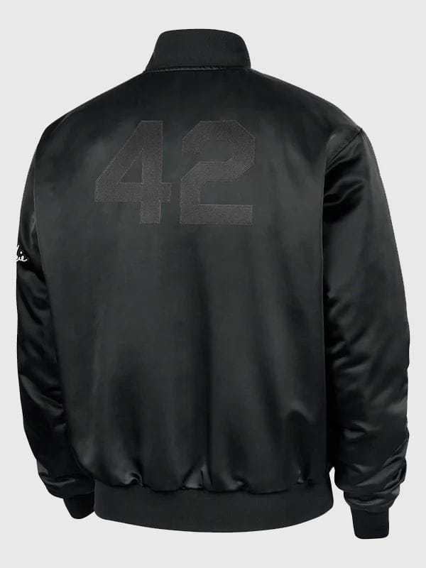 Jackie Robinson Satin Bomber Jacket Black