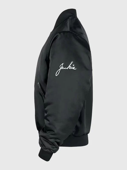 Jackie Robinson Satin Bomber Jacket Black