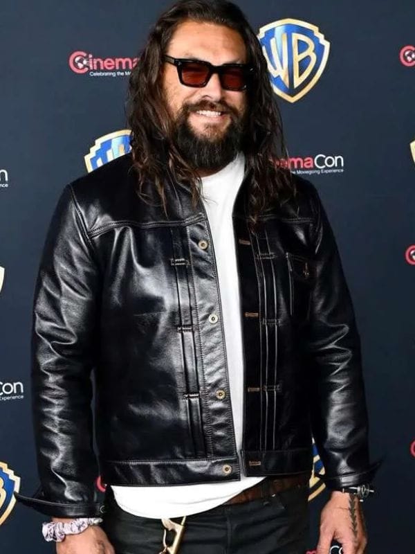 Jason Momoa CinemaCon Black Leather Jacket