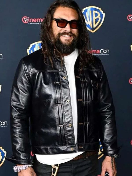 Jason Momoa CinemaCon Black Leather Jacket