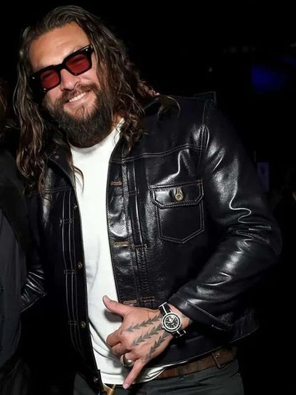Jason Momoa CinemaCon Black Leather Jacket