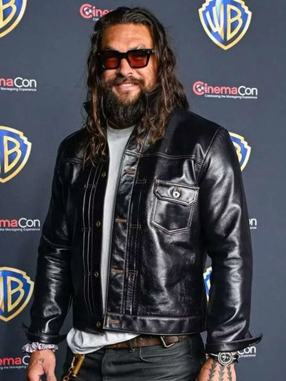 Jason Momoa CinemaCon Black Leather Jacket