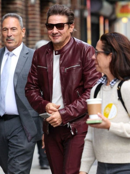 Jeremy Renner Burgundy Leather Jacket