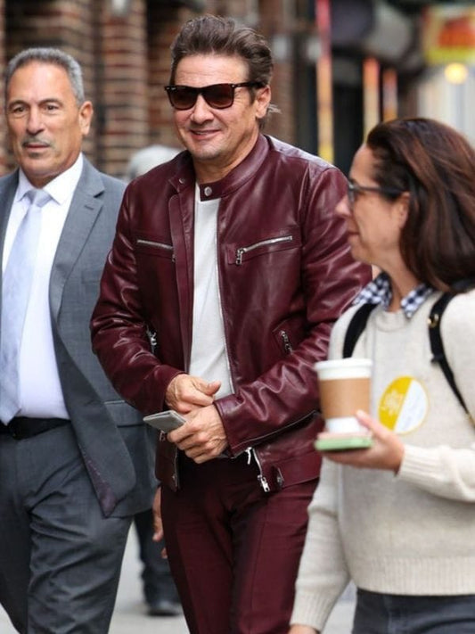 Jeremy Renner Burgundy Leather Jacket
