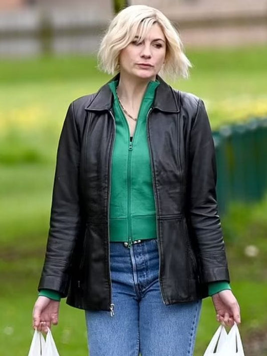 Jodie Whittaker Toxic Town Leather Jacket Jodie Whittaker Toxic Town Leather Jacket Black