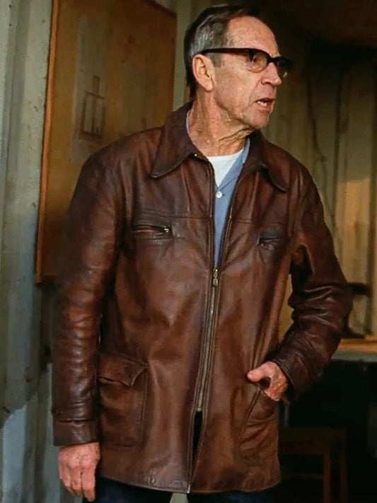 Jonathan Hyde The Brutalist Brown Leather Jacket