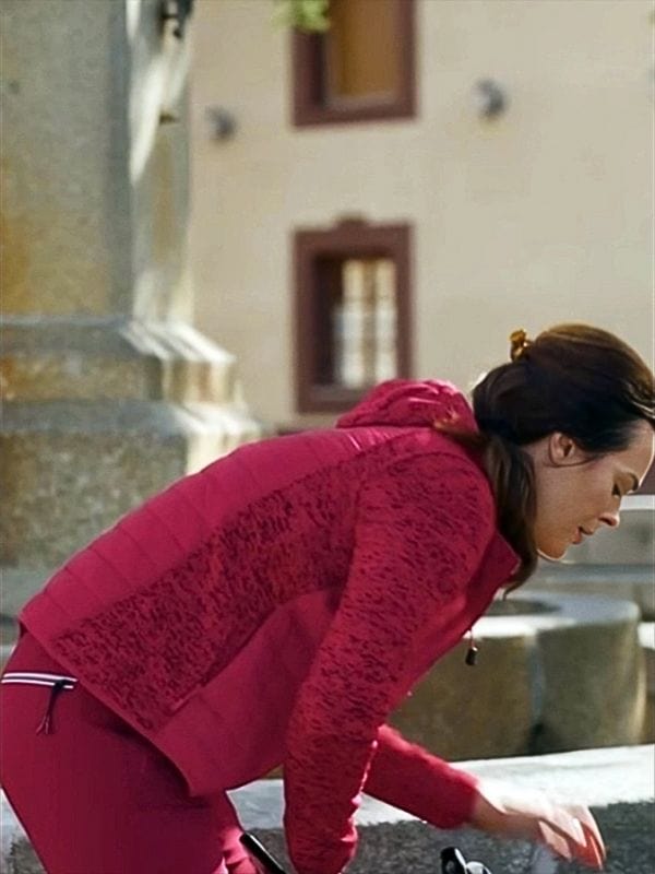 Journey to You Erin Cahill Red Puffer Jacket Journey to You Erin Cahill Red Puffer Jacket