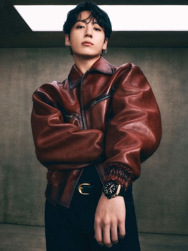 Jungkook Hublot Ambassador Leather Jacket Brown
