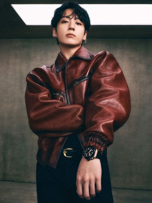 Jungkook Hublot Ambassador Leather Jacket Brown