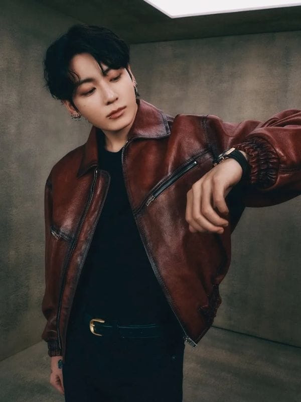 Jungkook Hublot Ambassador Leather Jacket Brown