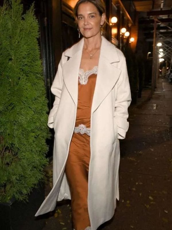 Katie Holmes NYC 2025 White Coat